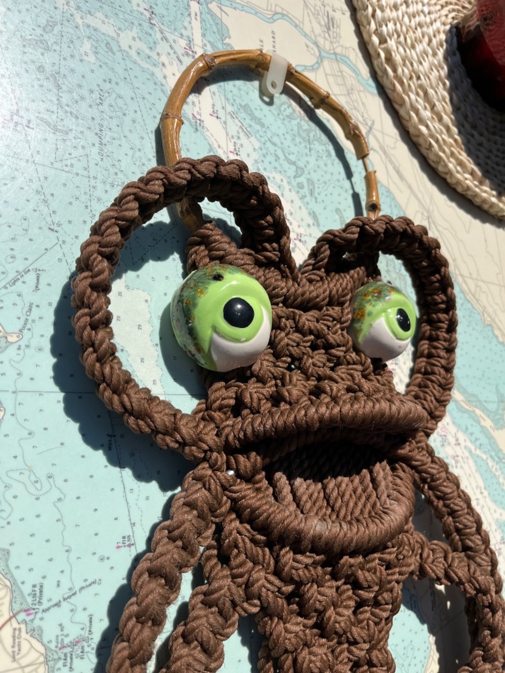 Vintage 70s Frog Macrame Decor Wall Hanger